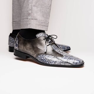 Marco Di Milano Anzio Newspaper & Gray Exotic Alligator / Calfskin Leather Derby (MDM1037)