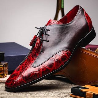 Marco Di Milano Anzio Black Cherry Exotic Alligator /  Calfskin Leather Derby (MDM1037)