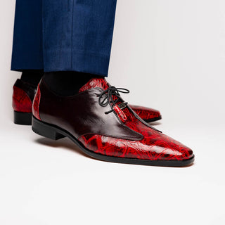 Marco Di Milano Anzio Black Cherry Exotic Alligator /  Calfskin Leather Derby (MDM1037)