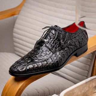 Marco Di Milano Apricena Men's Shoes Genuine Black Caiman Crocodile Derby (MDM1092)