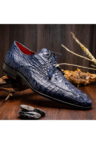 Marco Di Milano Apricena Genuine Midnight Blue Caiman Crocodile Dress Derby (MDM1092)