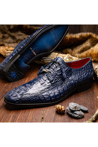 Marco Di Milano Apricena Genuine Midnight Blue Caiman Crocodile Dress Derby (MDM1092)