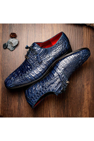 Marco Di Milano Apricena Genuine Midnight Blue Caiman Crocodile Dress Derby (MDM1092)