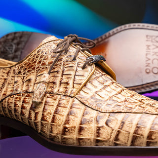 Marco Di Milano Apricena Men's Shoes Genuine Rustic Orix Caiman Crocodile Derby (MDM1092)