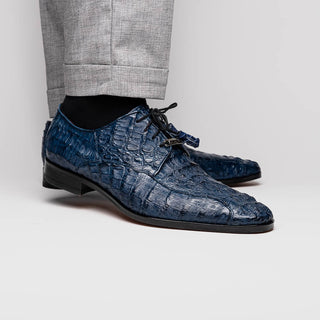 Marco Di Milano Apricena Men's Shoes Genuine Navy Caiman Crocodile Derby (MDM1092)