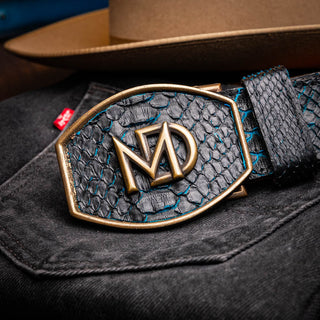 Marco Di Milano Arkansas Men’s Black & Blue Genuine Python Skin Belt (MDMB1046)