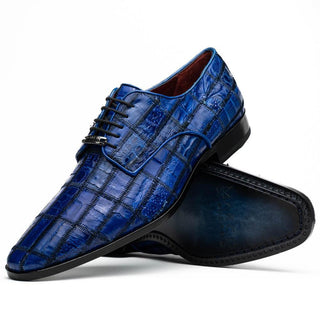 Marco Di Milano Asti Men's Shoes Electric Blue Genuine Caiman Crocodile Patchwork Derby (MDM1208)