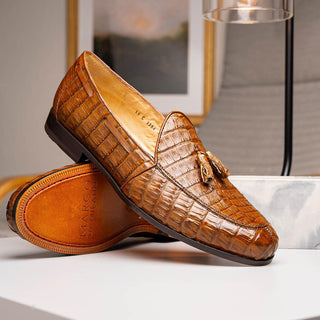 Marco Di Milano Bianchi Men's Shoes Bay Apache Exotic Caiman Crocodile Tassels Loafers (MDM1197)