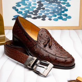 Marco Di Milano Domenico Men's Brown Genuine Ostrich Skin Belts (MDMB1047)