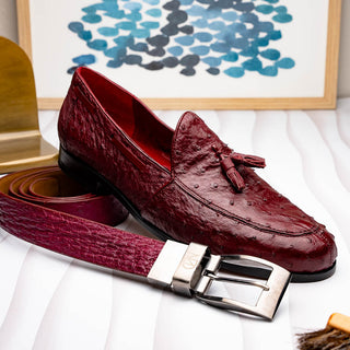 Marco Di Milano Domenico Men's Wine Genuine Ostrich Skin Belts (MDMB1047)