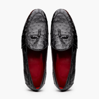 Marco Di Milano Aubiere Men's Shoes Exotic Black Ostrich Tassel Loafers (MDM1198)