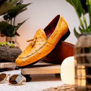 Marco Di Milano Aubiere Men's Shoes Exotic Buttercup Ostrich Tassels Loafers (MDM1198)