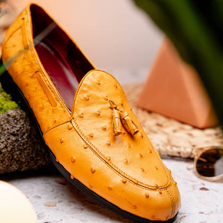 Marco Di Milano Aubiere Men's Shoes Exotic Buttercup Ostrich Tassels Loafers (MDM1198)