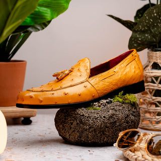 Marco Di Milano Aubiere Men's Shoes Exotic Buttercup Ostrich Tassels Loafers (MDM1198)