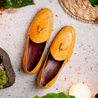 Marco Di Milano Aubiere Men's Shoes Exotic Buttercup Ostrich Tassels Loafers (MDM1198)