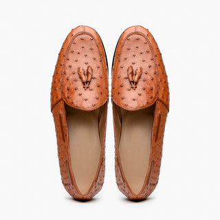Marco Di Milano Aubiere Men's Shoes Exotic Cognac Ostrich Tassels Loafers (MDM1198)