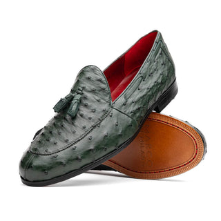 Marco Di Milano Aubiere Men's Shoes Exotic Forest Green Ostrich Tassels Loafers (MDM1198)