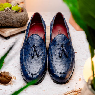 Marco Di Milano Aubiere Men's Shoes Exotic Navy Ostrich Tassel Loafers (MDM1198)