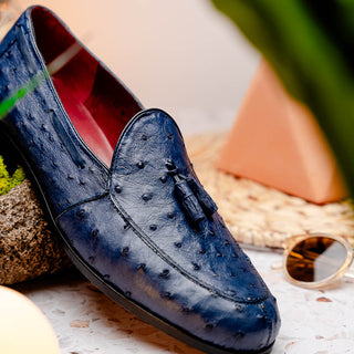 Marco Di Milano Aubiere Men's Shoes Exotic Navy Ostrich Tassel Loafers (MDM1198)