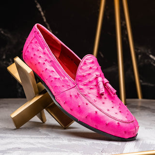 Marco Di Milano Aubiere Men's Shoes Exotic Pink Ostrich Tassels Loafers (MDM1198)