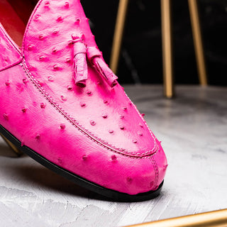 Marco Di Milano Aubiere Men's Shoes Exotic Pink Ostrich Tassels Loafers (MDM1198)
