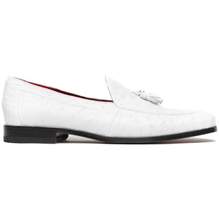 Marco Di Milano Aubiere Men's Shoes White Exotic Ostrich Tassels Loafers (MDM1198)