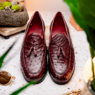 Marco Di Milano Aubiere Men's Shoes Exotic Wine Ostrich Tassels Loafers (MDM1198)