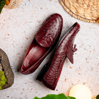 Marco Di Milano Aubiere Men's Shoes Exotic Wine Ostrich Tassels Loafers (MDM1198)