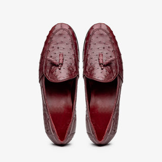 Marco Di Milano Aubiere Men's Shoes Exotic Wine Ostrich Tassels Loafers (MDM1198)