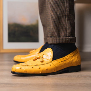 Marco Di Milano Aubiere Men's Shoes Exotic Buttercup Ostrich Tassels Loafers (MDM1198)