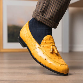 Marco Di Milano Aubiere Men's Shoes Exotic Buttercup Ostrich Tassels Loafers (MDM1198)