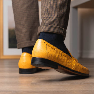 Marco Di Milano Aubiere Men's Shoes Exotic Buttercup Ostrich Tassels Loafers (MDM1198)