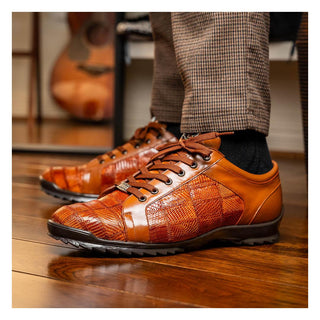 Marco Di Milano Bari Men's Shoes Cognac Genuine Patchwork Lizard Skin Sneakers (MDM1142)