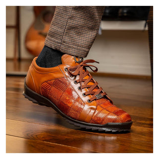 Marco Di Milano Bari Men's Shoes Cognac Genuine Patchwork Lizard Skin Sneakers (MDM1142)