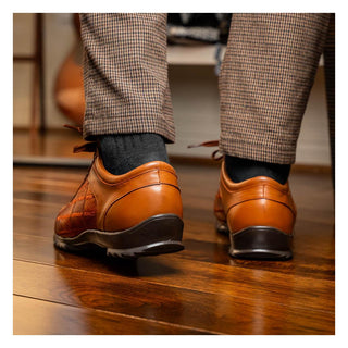 Marco Di Milano Bari Men's Shoes Cognac Genuine Patchwork Lizard Skin Sneakers (MDM1142)