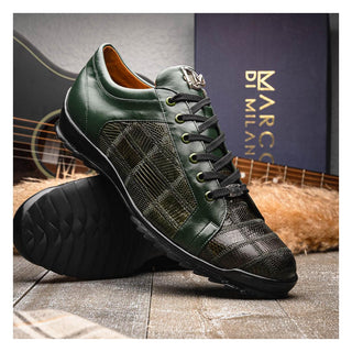 Marco Di Milano Bari Men's Shoes Green Genuine Patchwork Lizard Skin Fashion Sneakers (MDM1142)