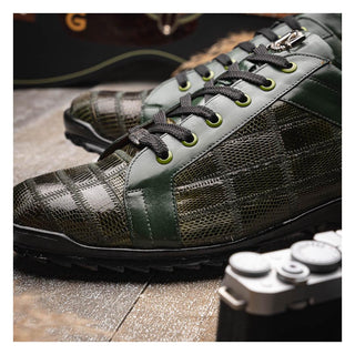 Marco Di Milano Bari Men's Shoes Green Genuine Patchwork Lizard Skin Fashion Sneakers (MDM1142)