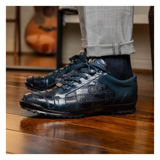 Marco Di Milano Bari Men's Shoes Navy Genuine Patchwork Lizard Skin Sneakers (MDM1142)