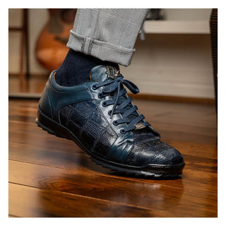 Marco Di Milano Bari Men's Shoes Navy Genuine Patchwork Lizard Skin Sneakers (MDM1142)