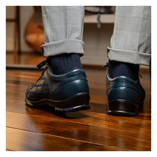 Marco Di Milano Bari Men's Shoes Navy Genuine Patchwork Lizard Skin Sneakers (MDM1142)