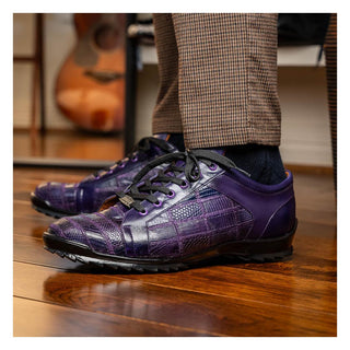Marco Di Milano Bari Men's Shoes Purple Genuine Patchwork Lizard Skin Fashion Sneakers (MDM1142)