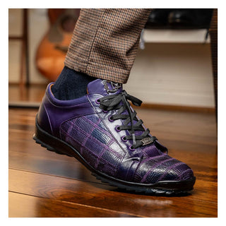 Marco Di Milano Bari Men's Shoes Purple Genuine Patchwork Lizard Skin Fashion Sneakers (MDM1142)