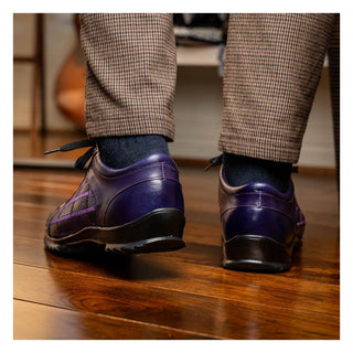 Marco Di Milano Bari Men's Shoes Purple Genuine Patchwork Lizard Skin Fashion Sneakers (MDM1142)