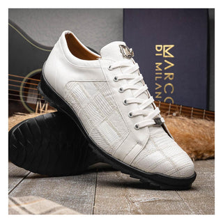 Marco Di Milano Bari Men's Shoes White Genuine Patchwork Lizard Skin Sneakers (MDM1142)