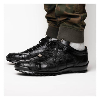 Marco Di Milano Bari Men's Shoes Black Genuine Patchwork Lizard Skin Fashion Sneakers (MDM1142)