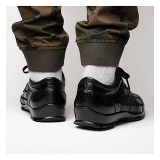 Marco Di Milano Bari Men's Shoes Black Genuine Patchwork Lizard Skin Fashion Sneakers (MDM1142)