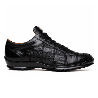 Marco Di Milano Bari Men's Shoes Black Genuine Patchwork Lizard Skin Fashion Sneakers (MDM1142)