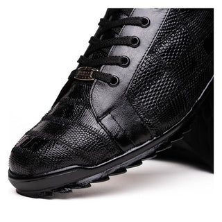 Marco Di Milano Bari Men's Shoes Black Genuine Patchwork Lizard Skin Fashion Sneakers (MDM1142)
