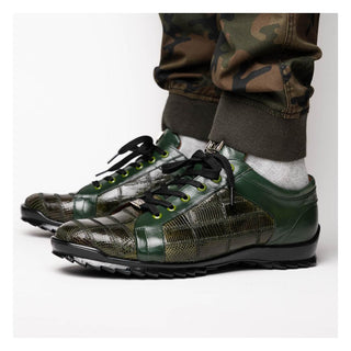 Marco Di Milano Bari Men's Shoes Green Genuine Patchwork Lizard Skin Fashion Sneakers (MDM1142)