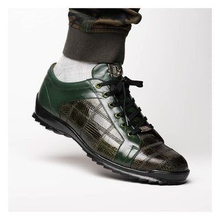 Marco Di Milano Bari Men's Shoes Green Genuine Patchwork Lizard Skin Fashion Sneakers (MDM1142)